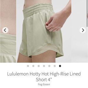 NWT Lululemon Hotty Hot HR Lined Shorts 4” Fog Green Sz 4